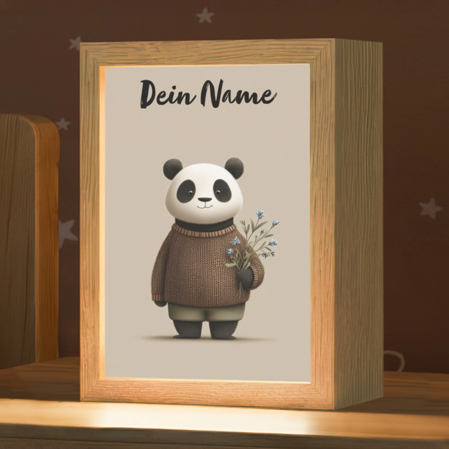Panda - Blauwe bloemen - Zachtheid Light Box met kabel (Kinderlampje) klein -zzz_3d_website