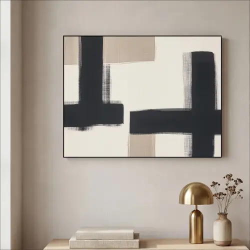 Zwart - Abstract - Japandi Textielframe zwart klein -sfeer2