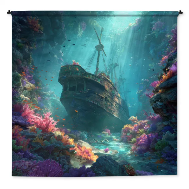 Wandkleed - Schip - Hout - Koraalriffen - Zonlicht