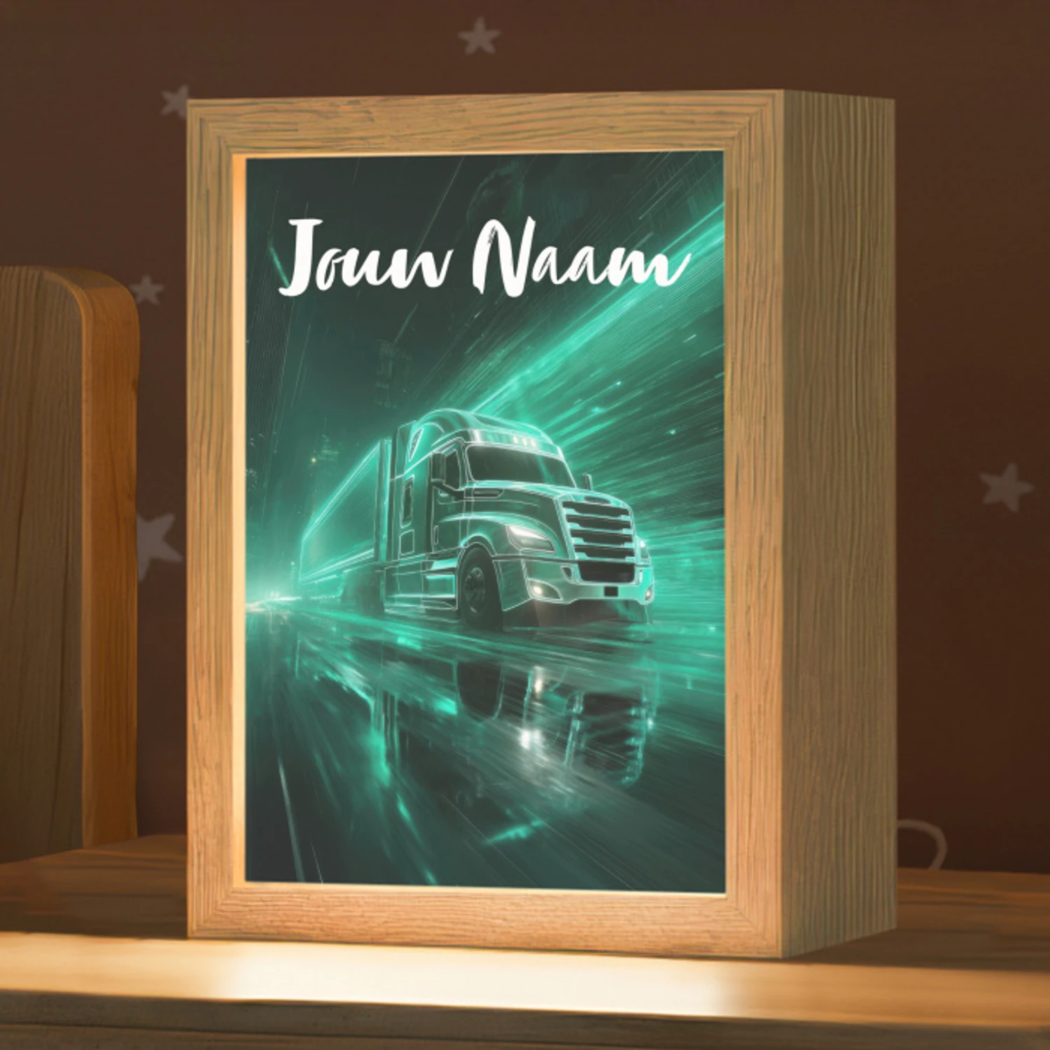 Vrachtwagen - Stad - Groen - Neon Light Box met kabel (Kinderlampje) klein -zzz_3d_website
