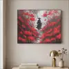 Rode bloemen - mistig - Man Textielframe zwart klein -sfeer2