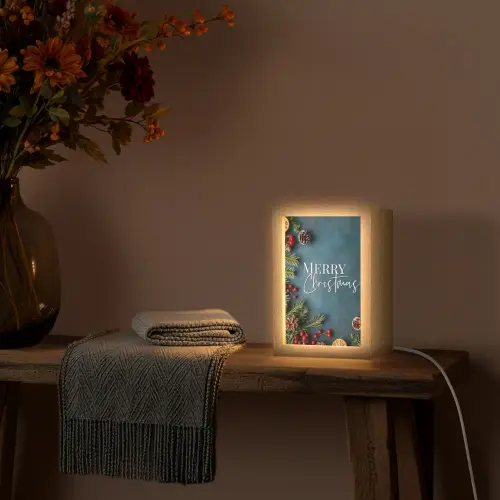 Merry Christmas - Blauw - Kerst - Winter Light Box met kabel (Tafellamp) klein -sfeer4