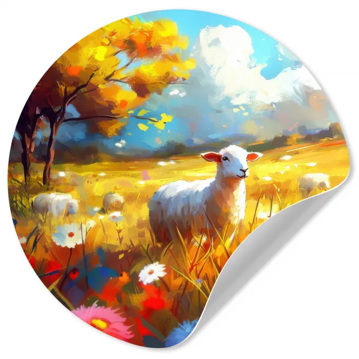 Schaap - Weide - Bloemen Wandcirkel behangsticker klein -3d