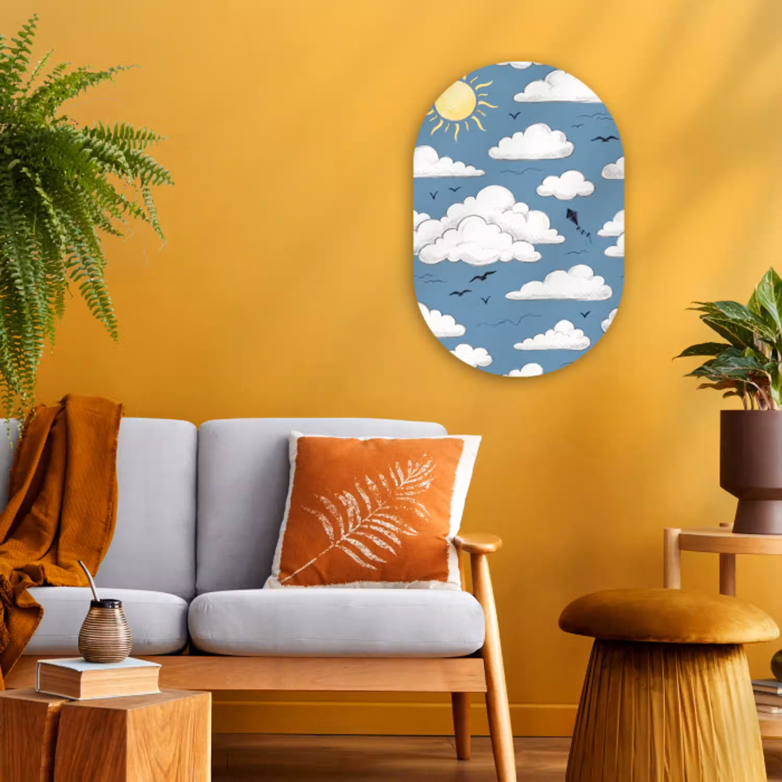 Lucht - Zon - Wolken - Natuur - Blauw Wandcirkel Ovaal Forex klein -sfeer4