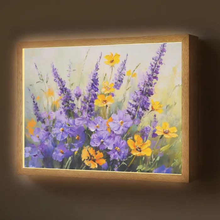 Lavendel - Bloemen - Natuur - Kunst Light Box met batterij (Wandlamp) middel -z3d_website