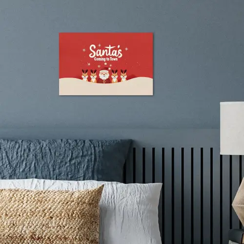 Illustratie - Kerstman - Rendieren - Rood poster papier klein -sfeer2