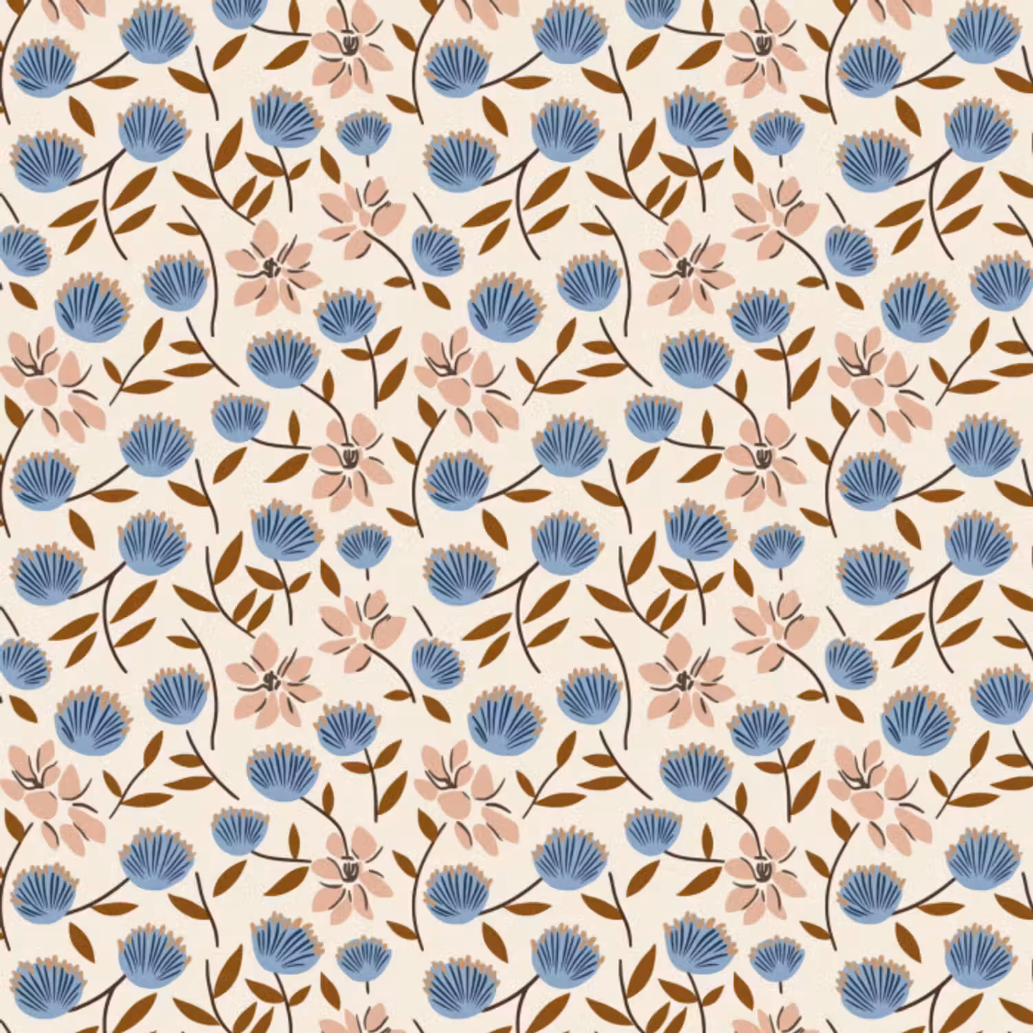 Behang - Bloemen - Wild - Blauw