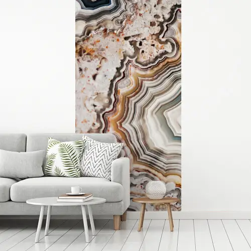 Binnenkant van een geode uit de natuur met groene en oranje kleuren fotobehang vinyl groot -woonkamer