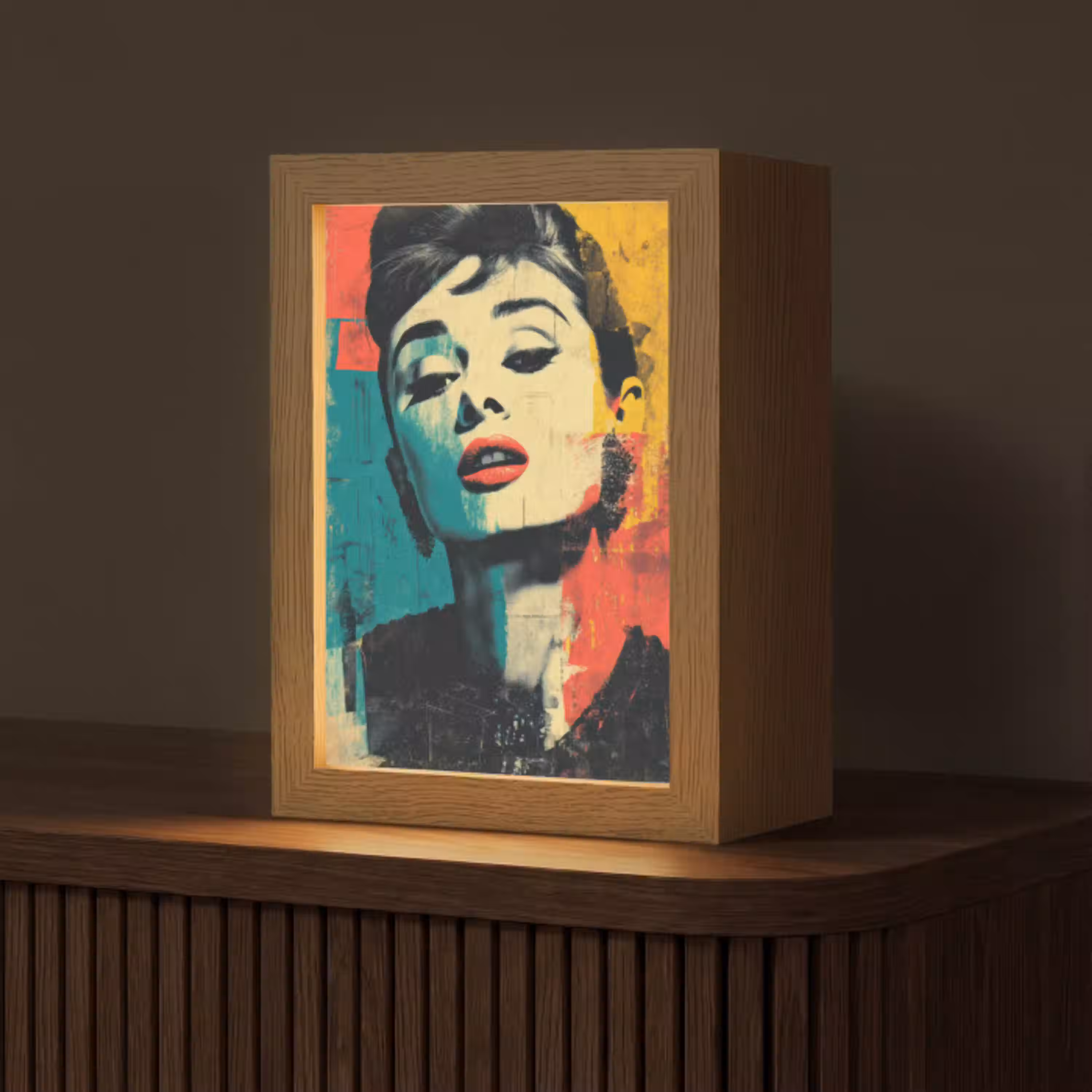 Vrouw - Rode lippen - Expressief - Grafisch Light Box met kabel (Tafellamp) klein -z3d_website