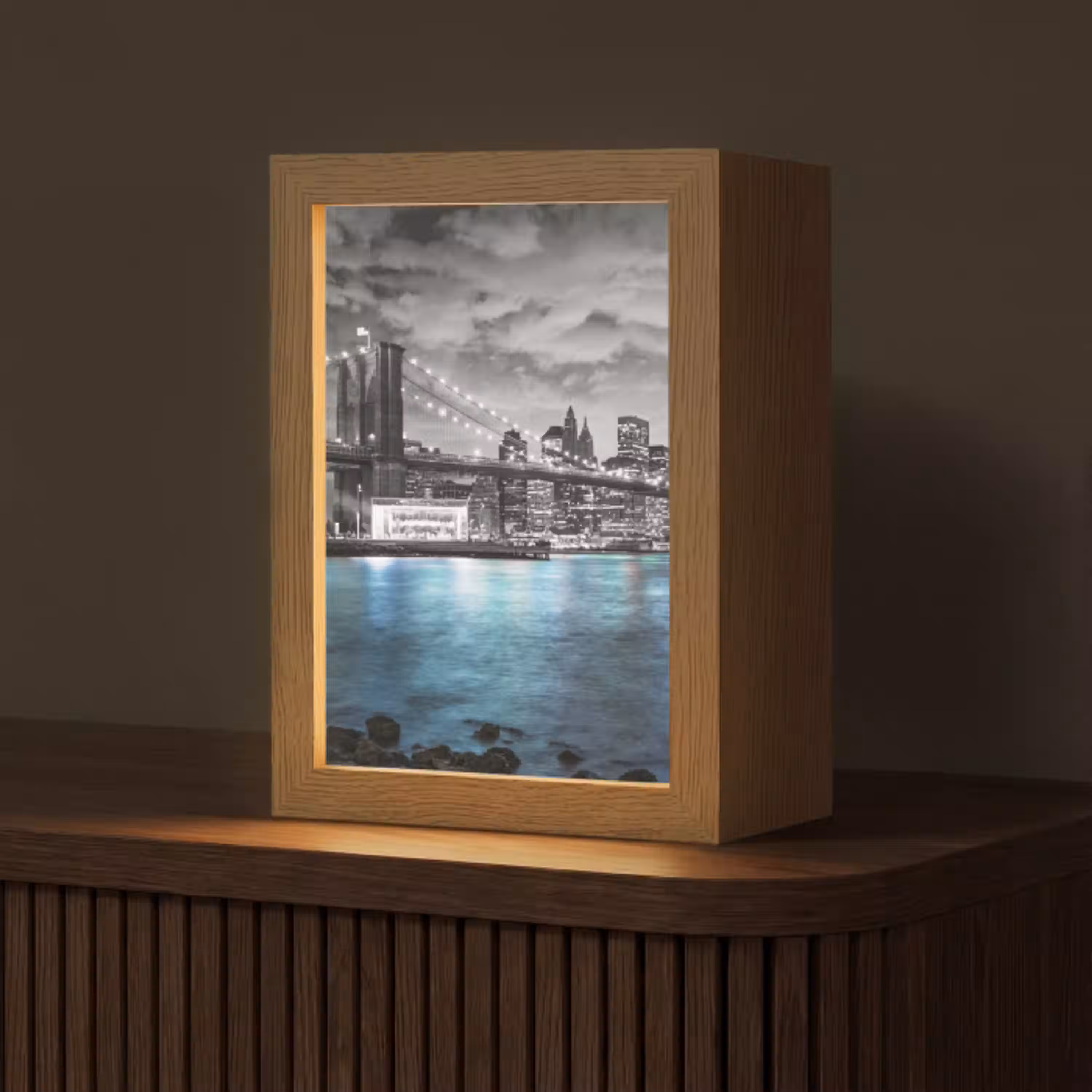 New York - Skyline - Stad - Blauw Light Box met kabel (Tafellamp) klein -z3d_website