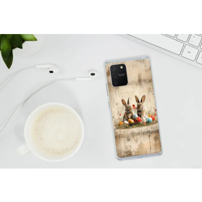Konijnen - Bloemen - Eieren Telefoonhoesje Samsung Galaxy S10 Lite klein -oordopS10Lite
