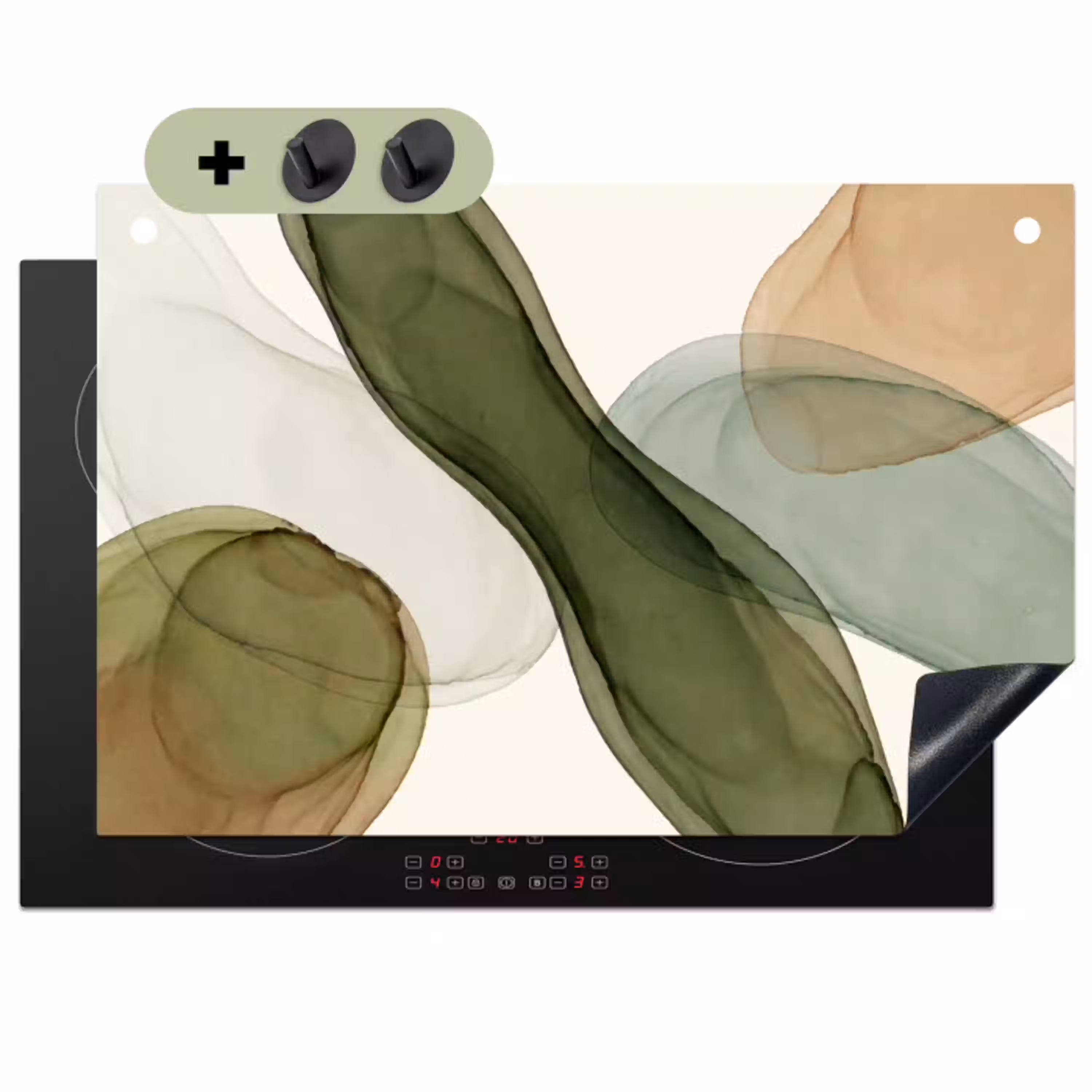 Abstract - Vormen - Modern - Kunst - Groen - Bruin Inductie beschemer met haakjes klein -3d