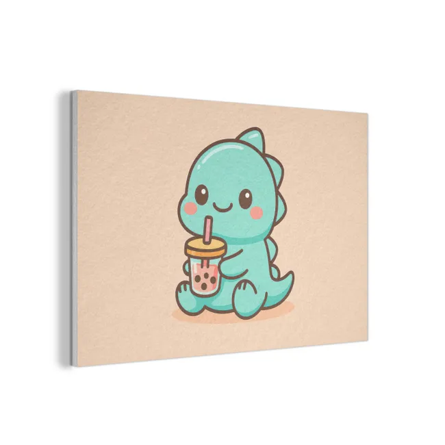 Akoestisch schilderij - Dino - Boba - kawaii - Oranje