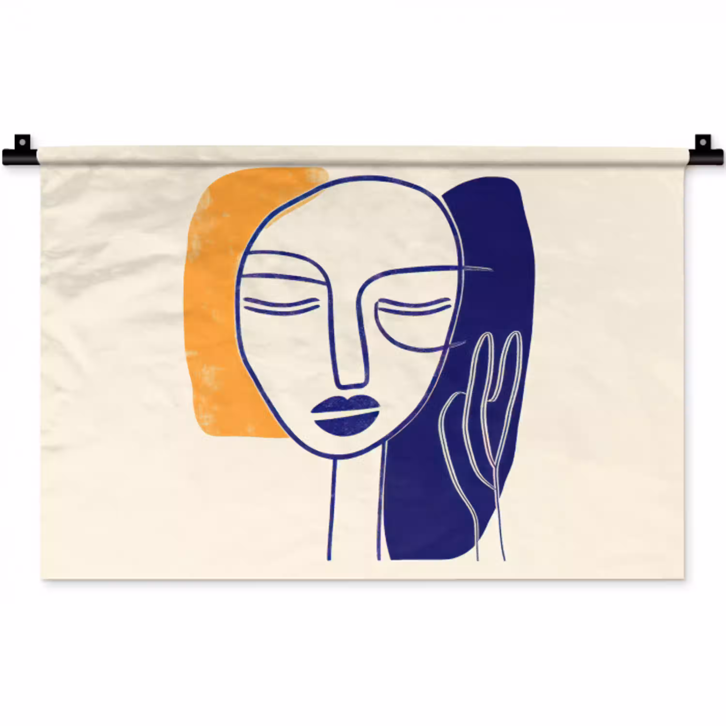Minimalistisch - Gezicht - Hand - Oranje - Blauw Wandkleed katoen klein -zz3d