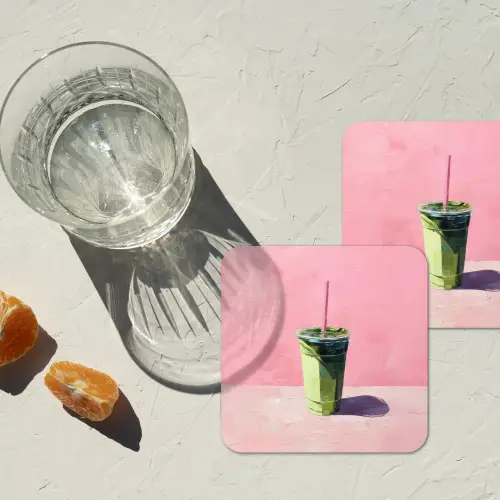 Beker - Rietje - Minimalistisch - Groen onderzetter kurk middel -sfeer4