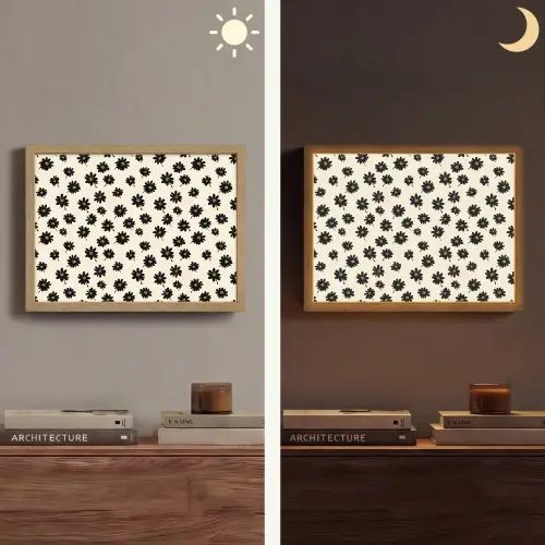 Madeliefjes - Grafisch - Zwart - Beige Light Box met batterij (Wandlamp) middel 907 -sfeer3