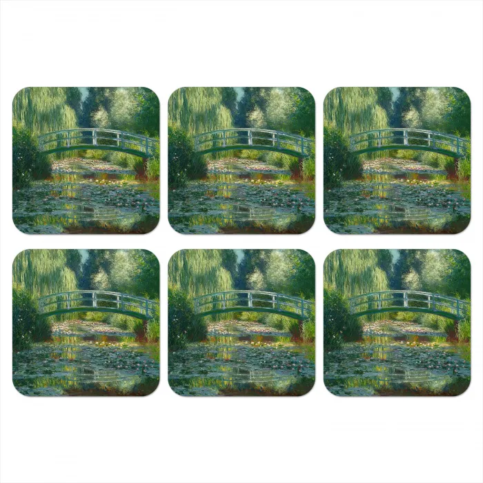 Brug - Hout - Vijver - Waterlelies onderzetter kurk middel -3d