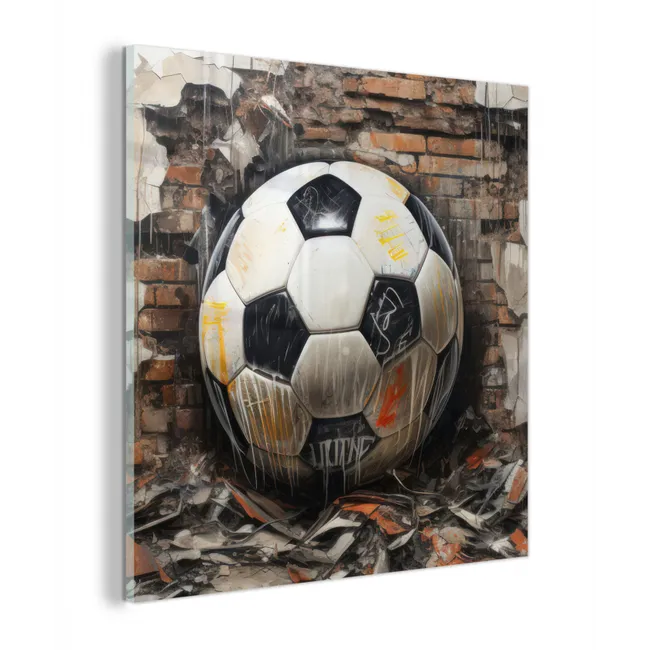 Voetbal - Muur - Zwart - Wit plexiglas 5mm klein -z3d