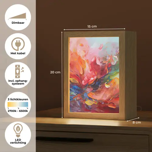Olieverf - Kunst - Abstract - Kleurrijk Light Box met kabel (Tafellamp) klein -USP_NL