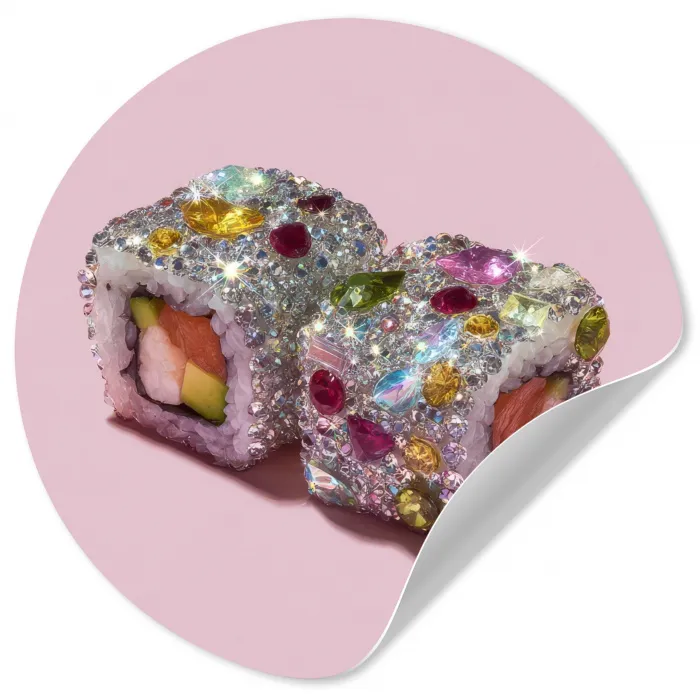 Sushi - Rolletjes - Steentjes - Kleurrijk Wandcirkel behangsticker klein -3d