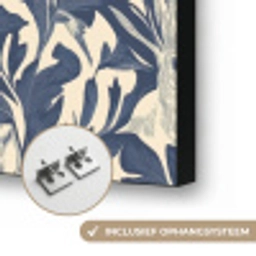 Hazen - Bladeren - Patroon - Blauw - Beige Textielframe zwart klein 947 -USP_ophangsysteemNL