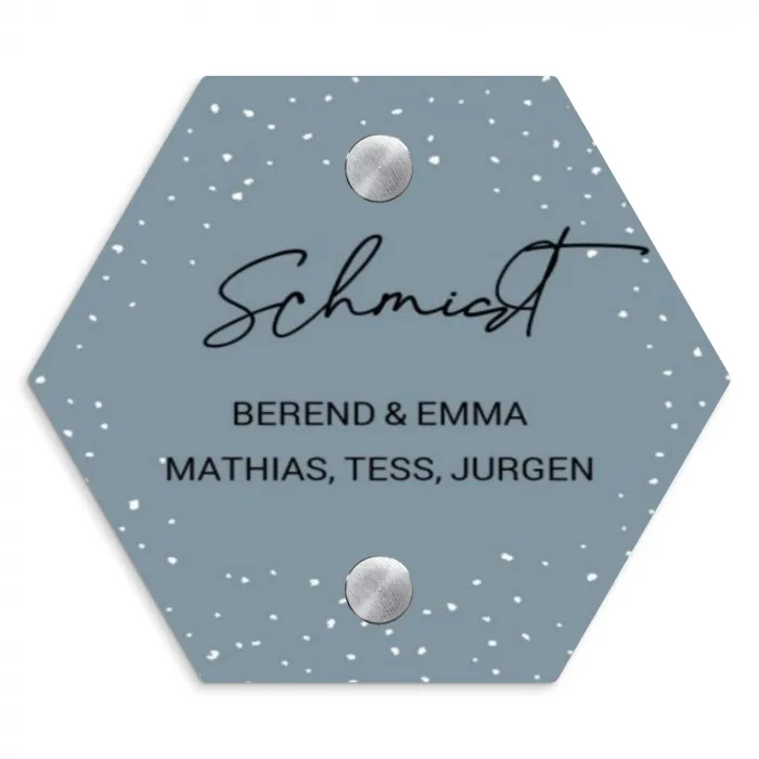 Grijsgroen met stippen - Sierlijk Naambord Hexagon klein -3d