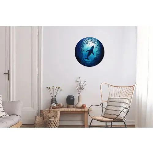 Walvis - Vissen - Donkerblauw Wandcirkel aluminium klein -woonkamer