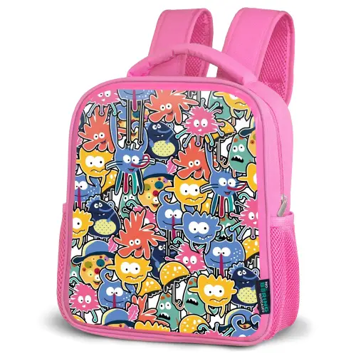 Beestjes met Grote Oogjes Kinderrugzak - Roze middel -schuin