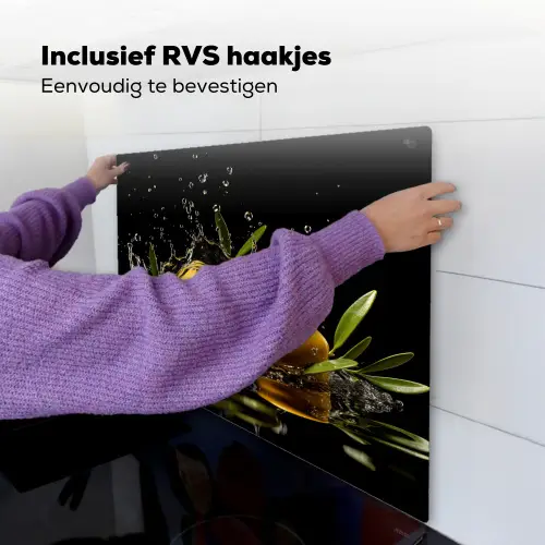Olijven - Groen - Water - Zwart Inductie beschemer met haakjes middel -ky-ophangen-nl