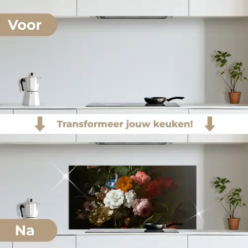 Vaas met bloemen - Schilderij van Rachel Ruysch keuken achterwand spatscherm middel -voor_na_NL