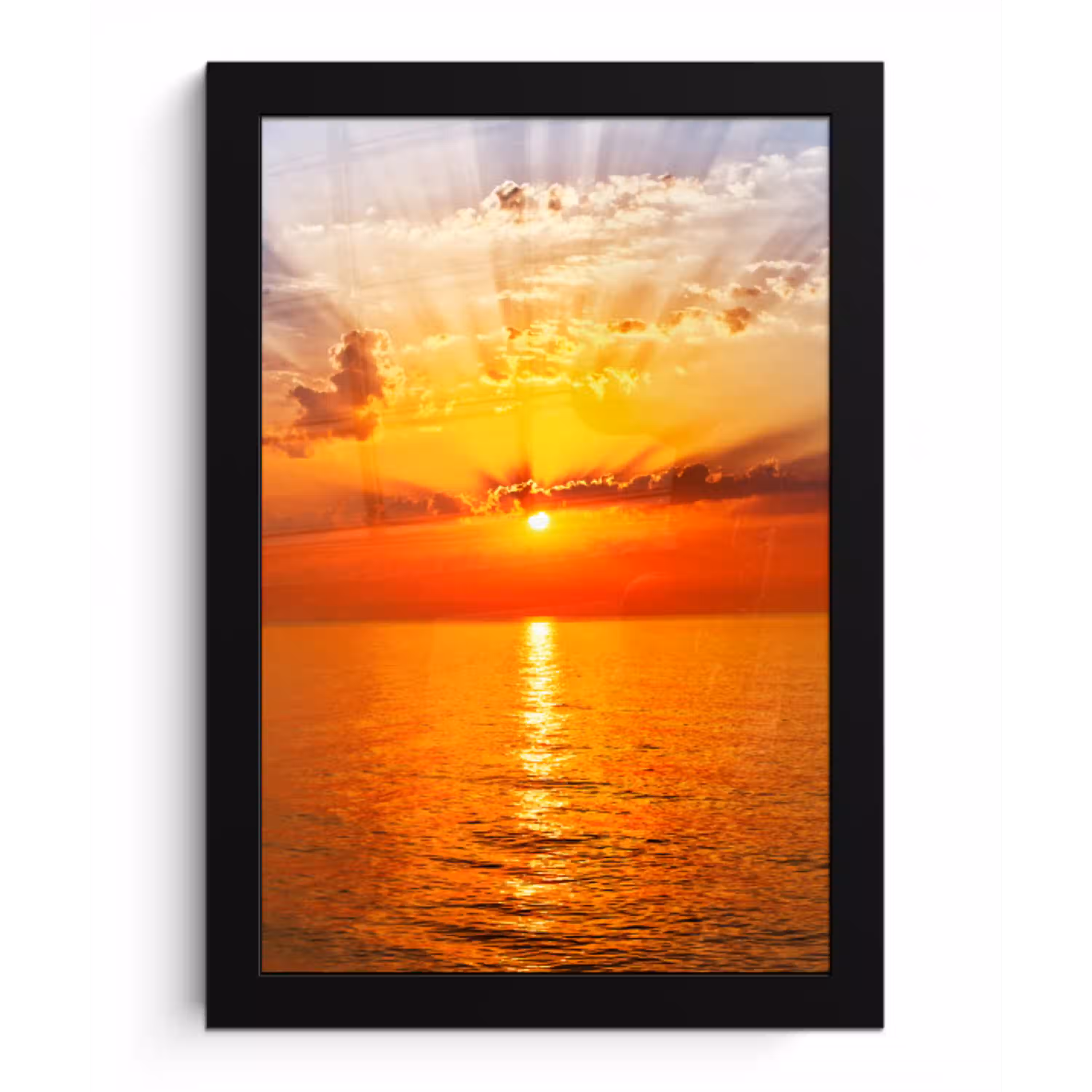 Zonsondergang - Zee - Lucht - Oranje - Horizon - Water fotolijst zwart zonder passe partout klein -3d