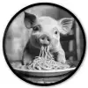 Varken - Schattig - Spaghetti - Zwart wit - Dier Fotolijst rond zonder passe partout klein -3d