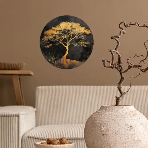 Boom - Schilderij - Goud - Abstract Wandcirkel behangsticker klein -sfeer1