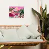 Stad - Roze - Palmbomen tuinposter los doek klein -sfeer7