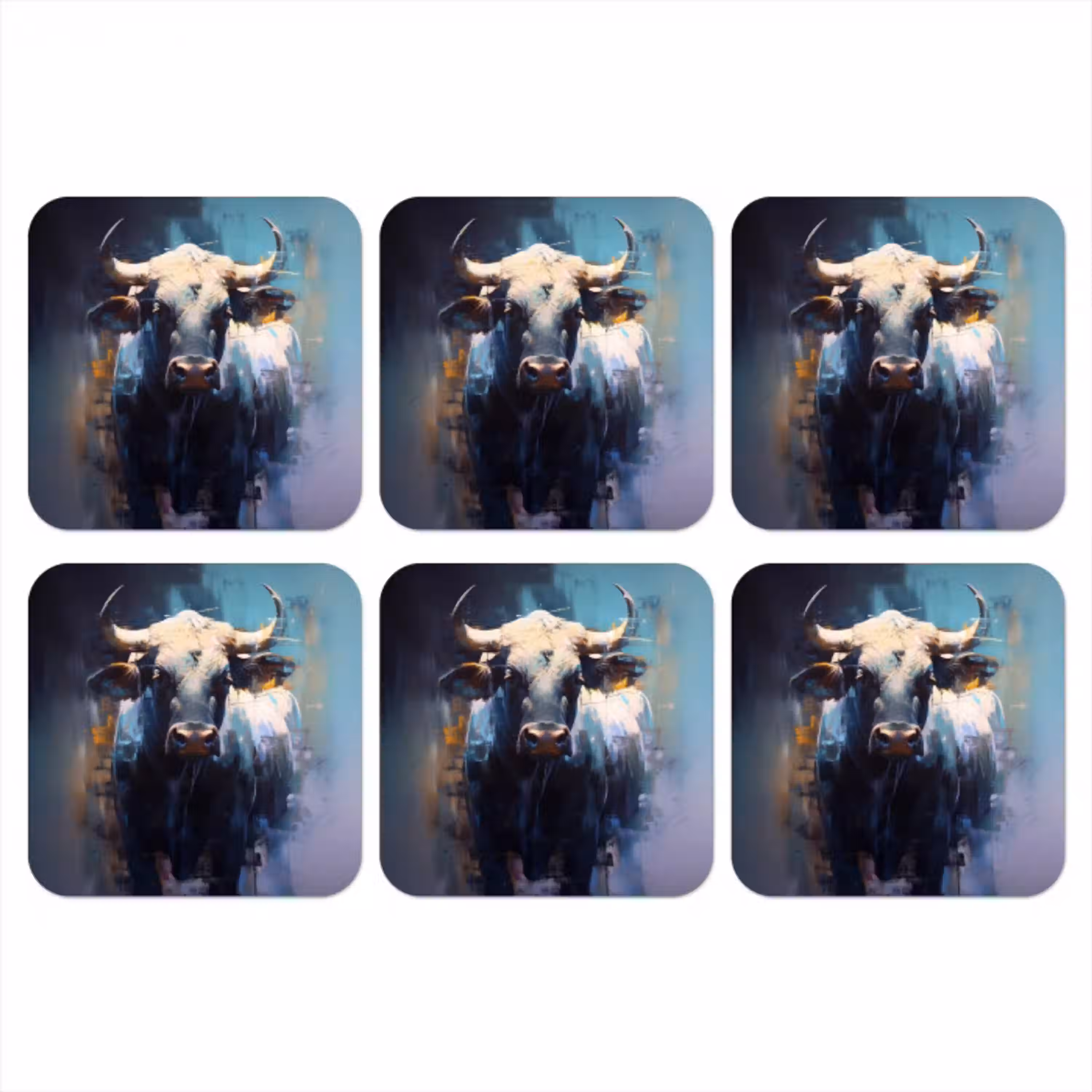 Stier - Zwart - Abstract - Horens onderzetter kurk middel -3d