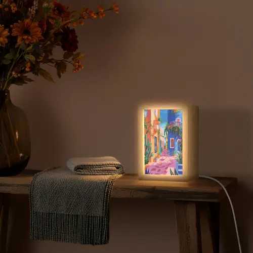 Geel - Blauw - Oranje - Huis Light Box met kabel (Tafellamp) klein -sfeer4