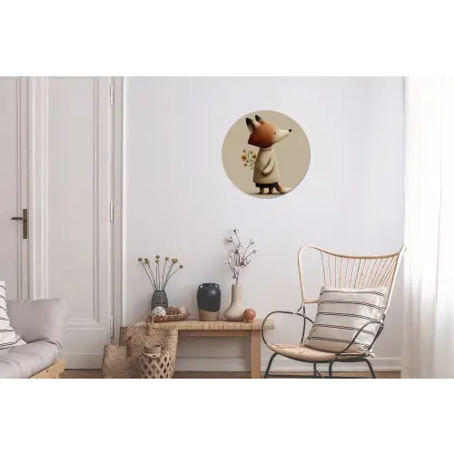 Vos - Gele bloemen - Minimalistisch Wandcirkel aluminium klein -woonkamer