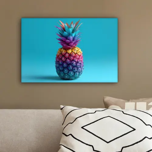 Ananas - Regenboog - Blauw - Popart canvas 2cm klein -sfeer3