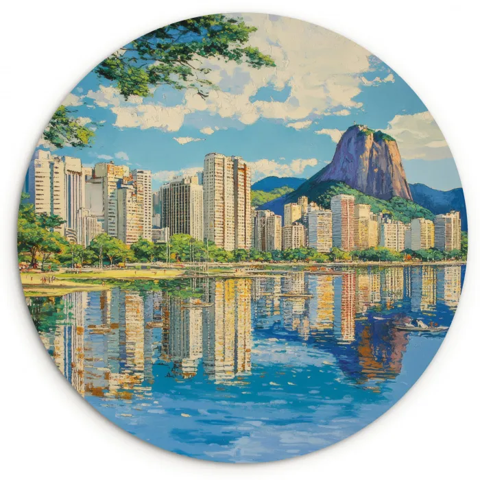 Berg - Skyline - Strand - Water Wandcirkel plexiglas klein -3d
