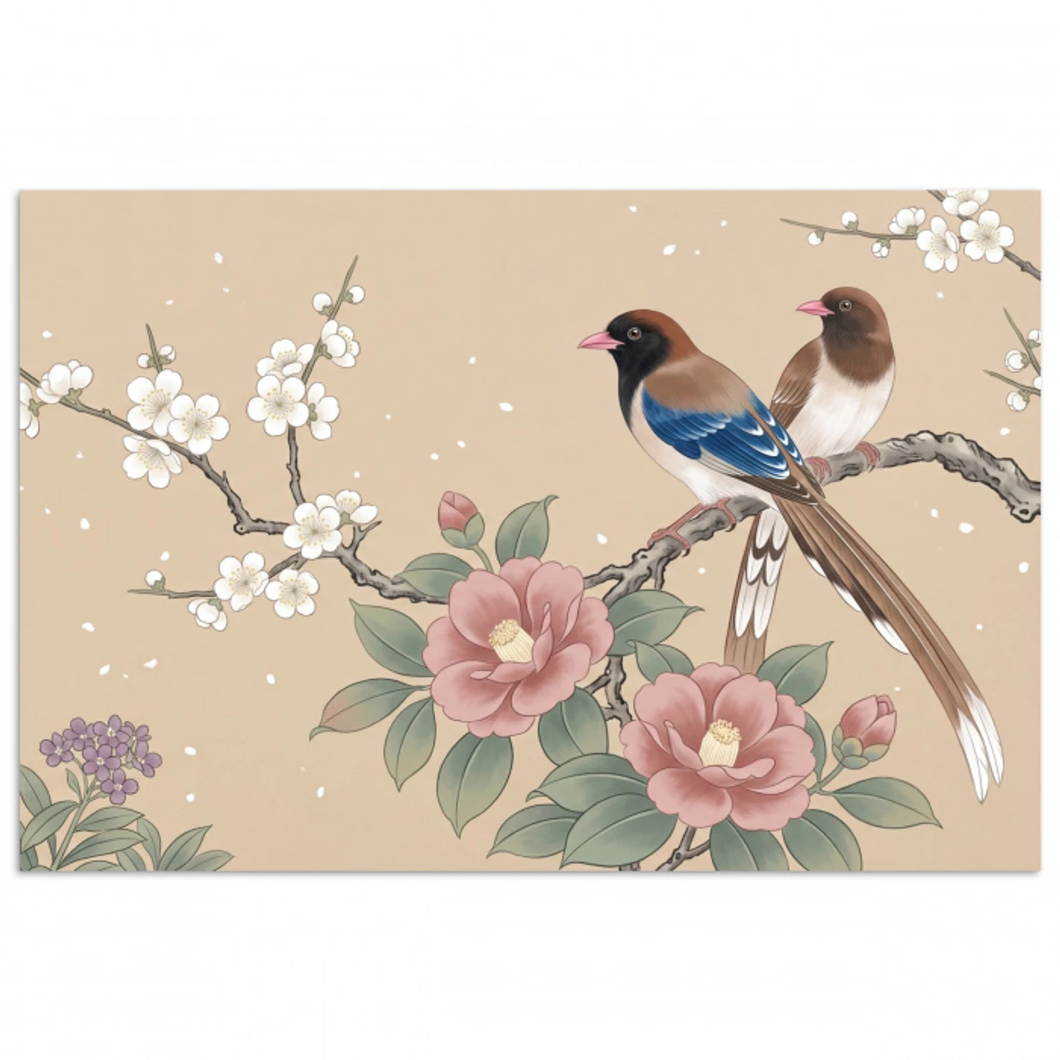 Bloemen - Vogels - Bloemen poster papier klein -3d