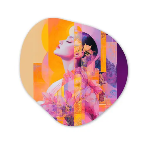 Abstract - Portret - Vrouw - Kleurrijk Wandcirkel Organisch Plexiglas middel -3d