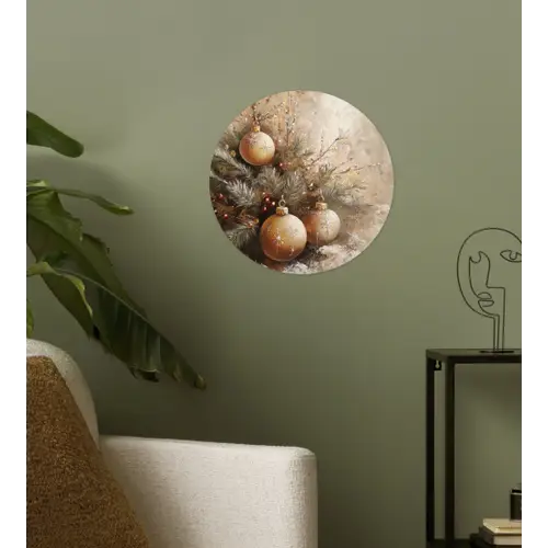 Kerst - Kerstballen - Beige - Goud Wandcirkel behangsticker klein -sfeer2