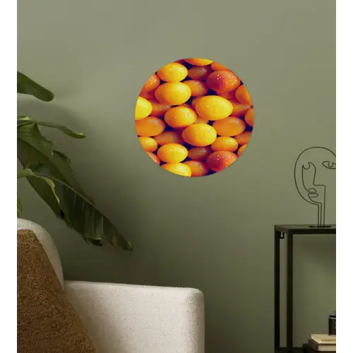 Vrucht - Waterdruppels - Oranje Wandcirkel behangsticker klein 186 -sfeer2