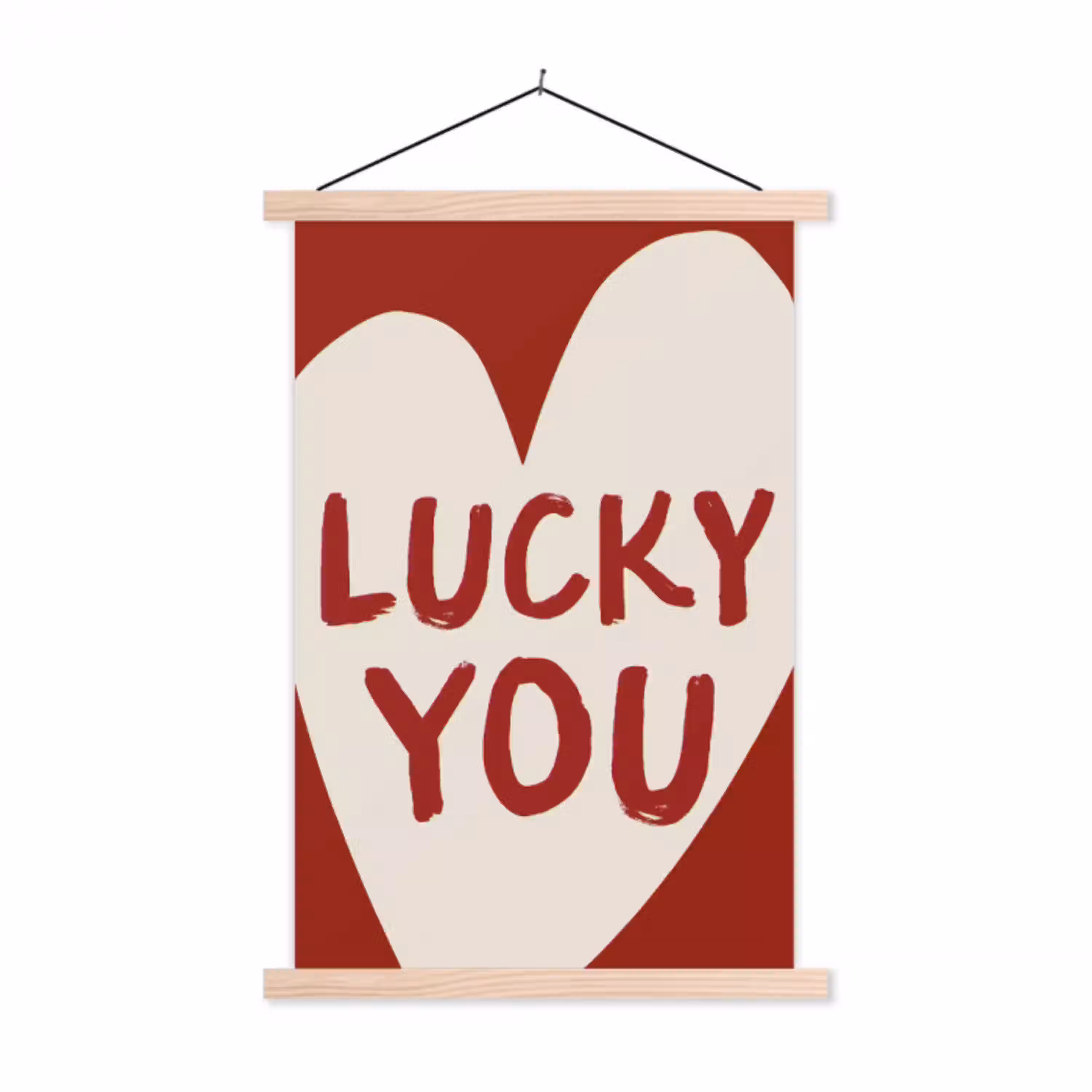 Lucky - Hart - Rood textielposter latten blank klein -3d