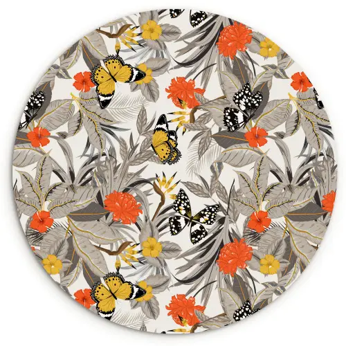 Tropisch - Zomer - Vlinder - Bloemen Wandcirkel plexiglas klein 852 -3d