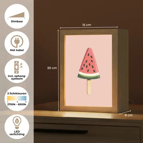 Watermeloen - Ijsje - Pitjes - Rood Light Box met kabel (Tafellamp) klein -USP_NL