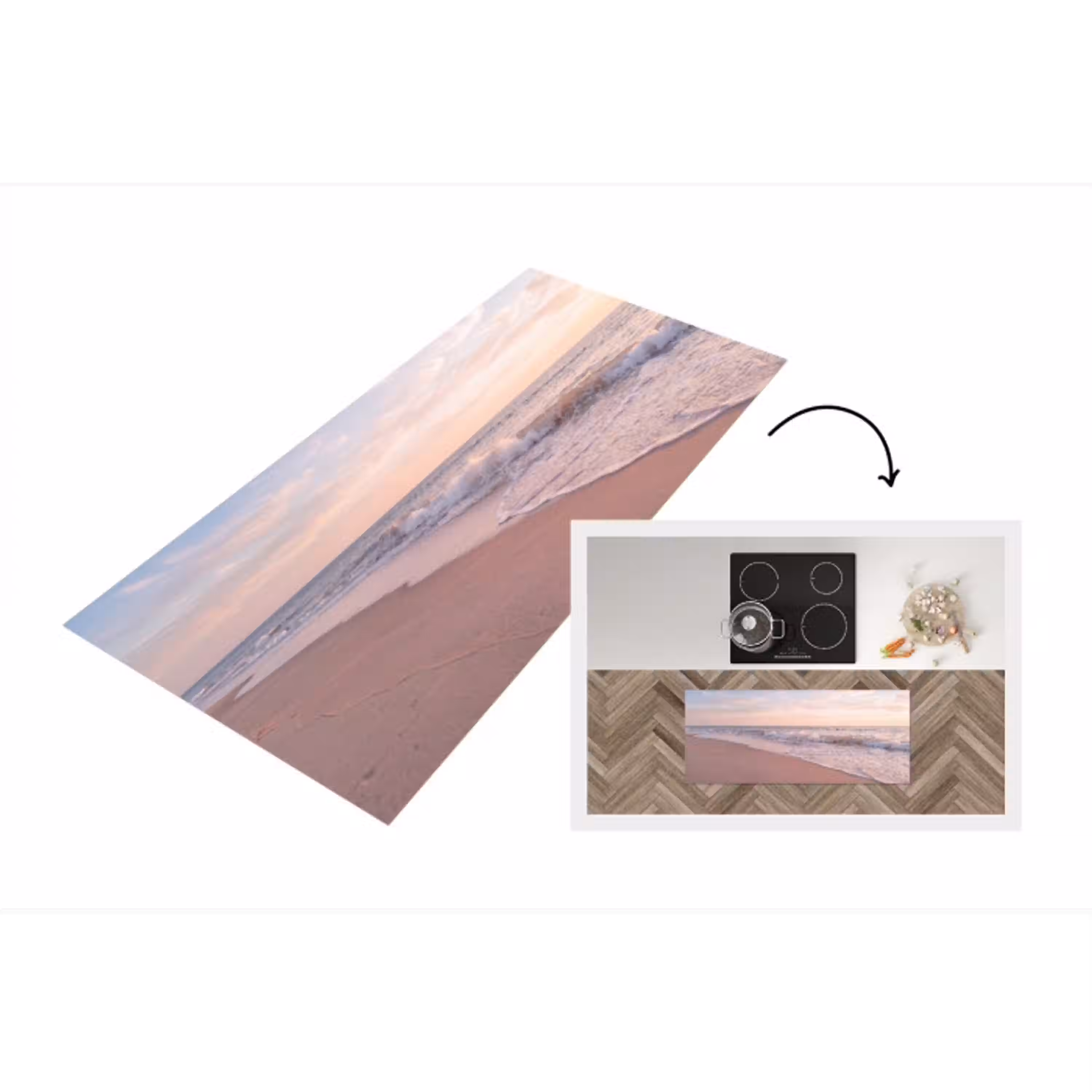 Strand - Zee - Golven - Natuur - Zonsondergang Keukenloper - keukenmat middel -3d