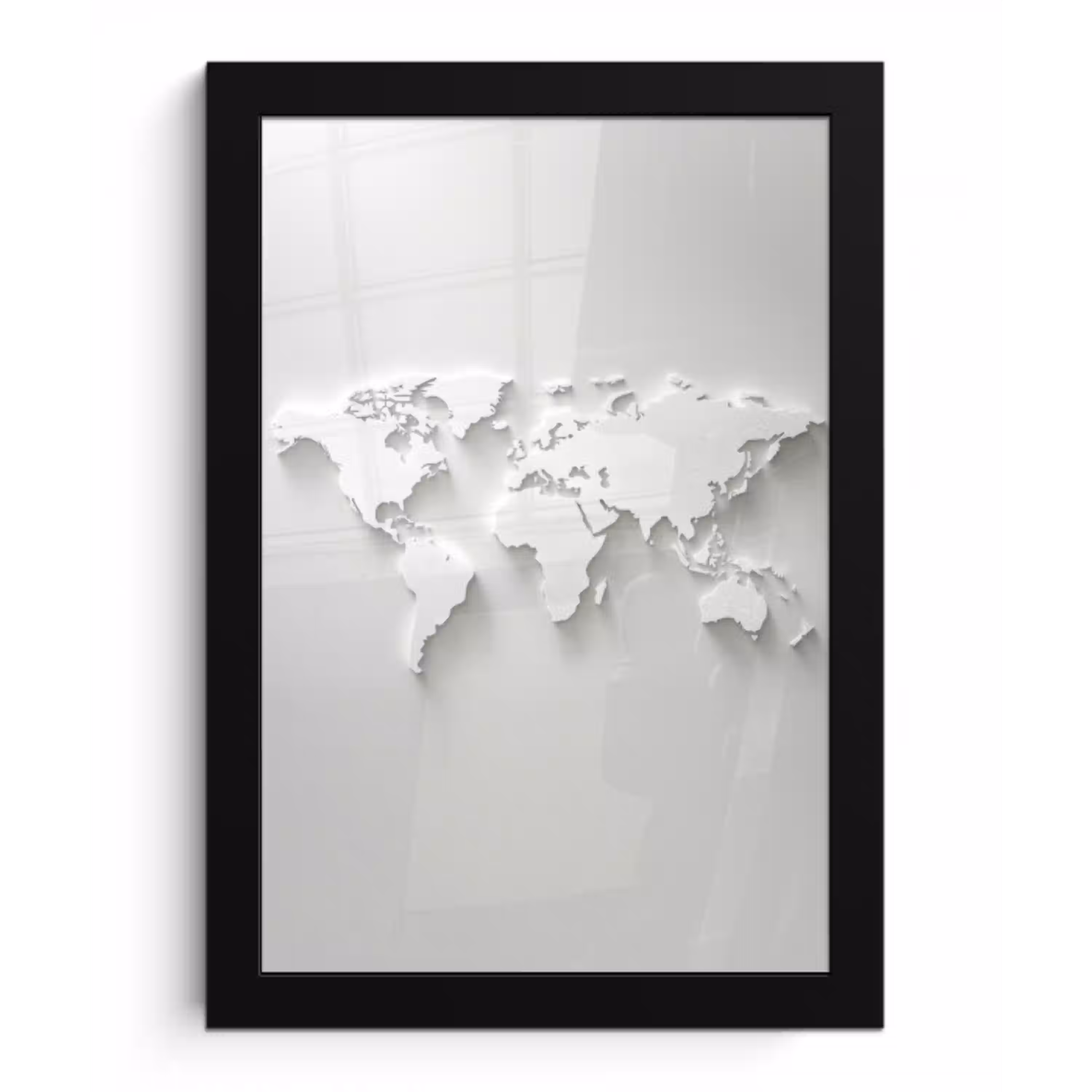 Wereldkaart - Modern - Wit fotolijst zwart zonder passe partout klein -3d