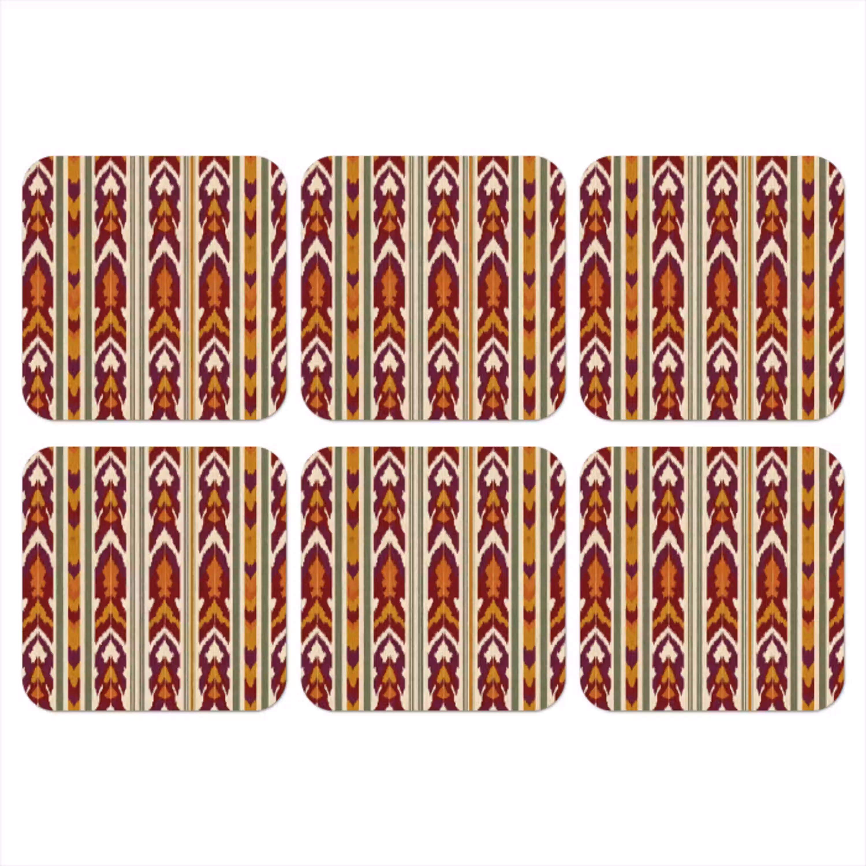 Ikat - Bordeauxrood - Etnisch - Patroon onderzetter kurk middel 366 -3d
