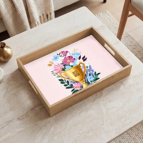 Trofee - Best Mom - Bloemen - Kleurrijk Dienblad Rechthoek middel -sfeer1